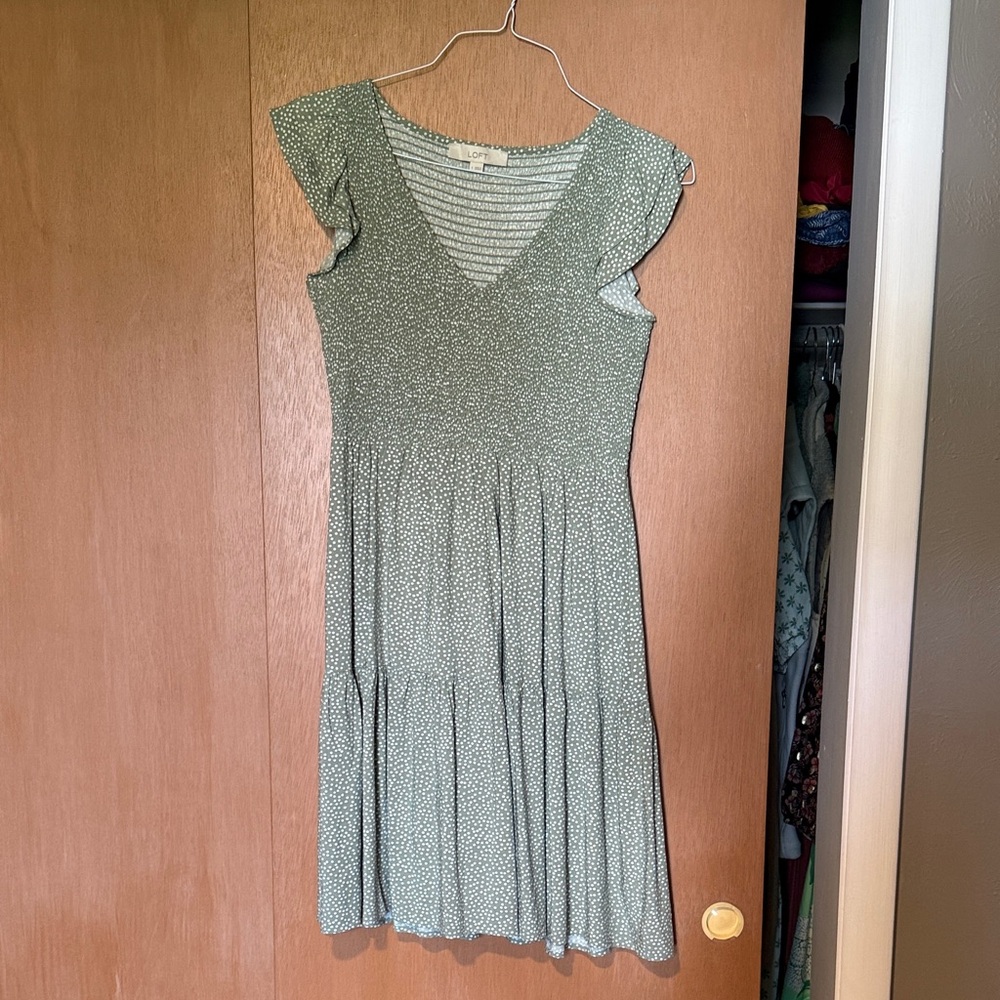 LOFT Green Patterned Midi Dress